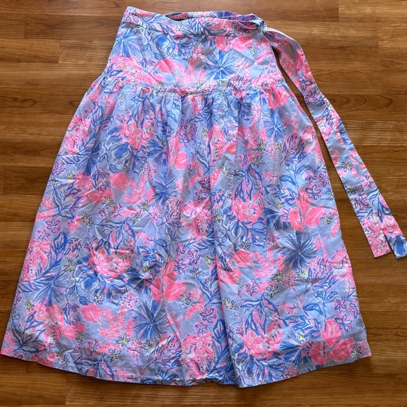 Lilly Pulitzer Corina cotton midi wrap skirt Multi Elephant Splash print L - Picture 6 of 6